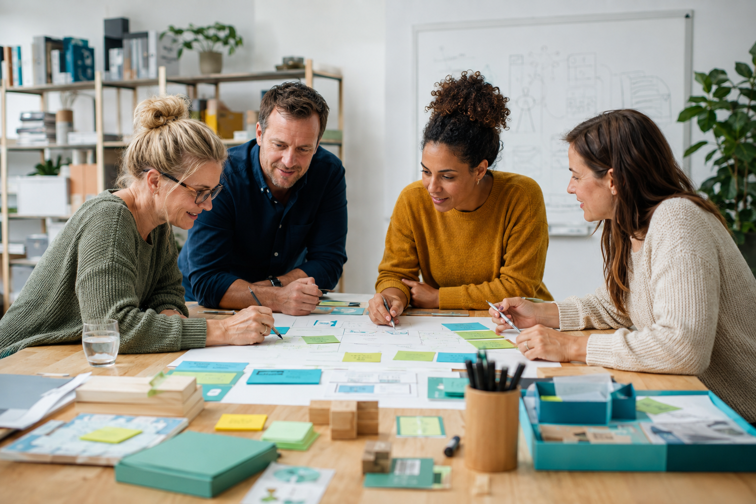Sfeerbeeld van een onderwijsteam dat samen ideeën en prototypes uitwerkt