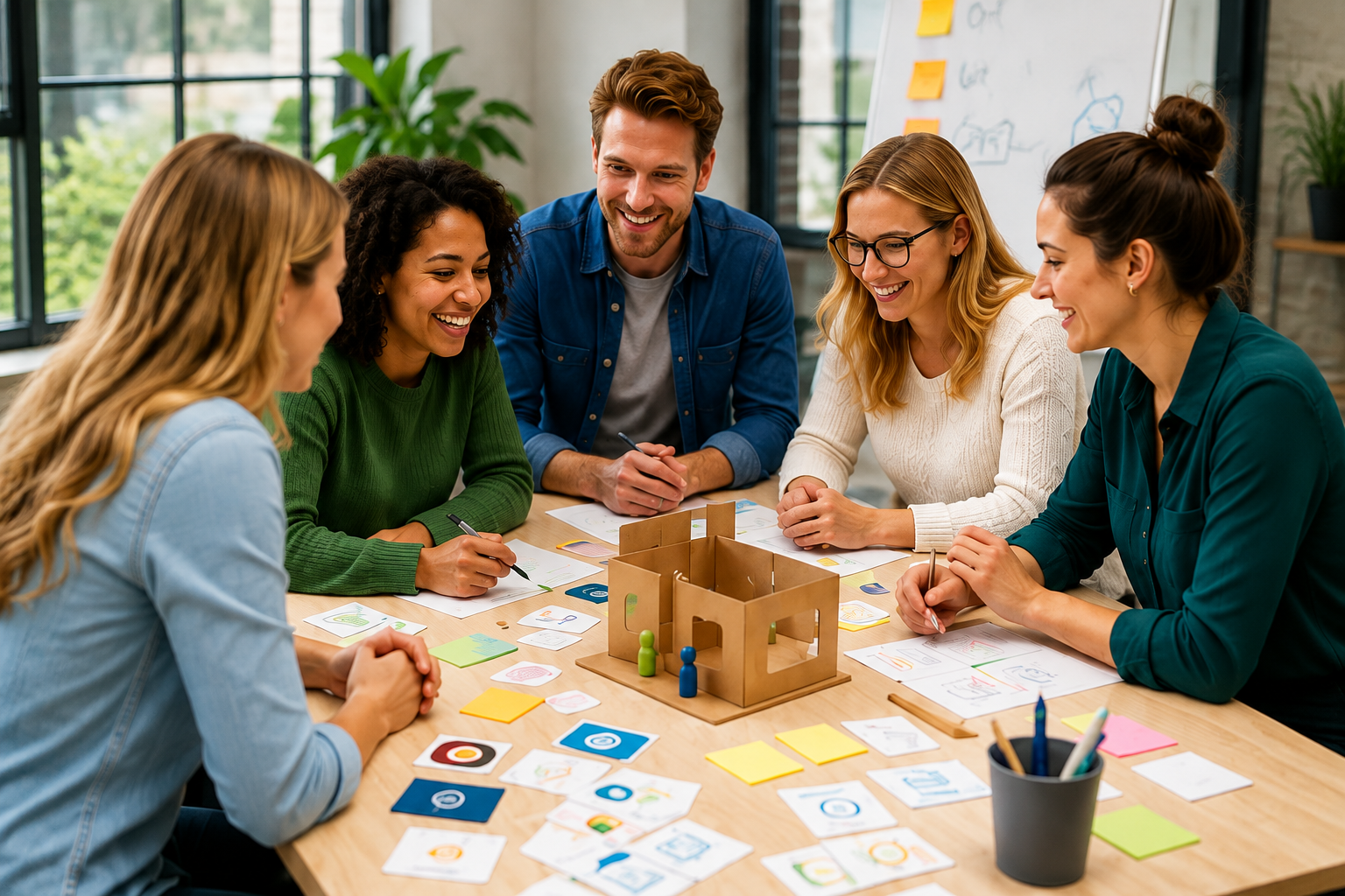 Sfeerbeeld van een team dat samen een educatief spel ontwerpt