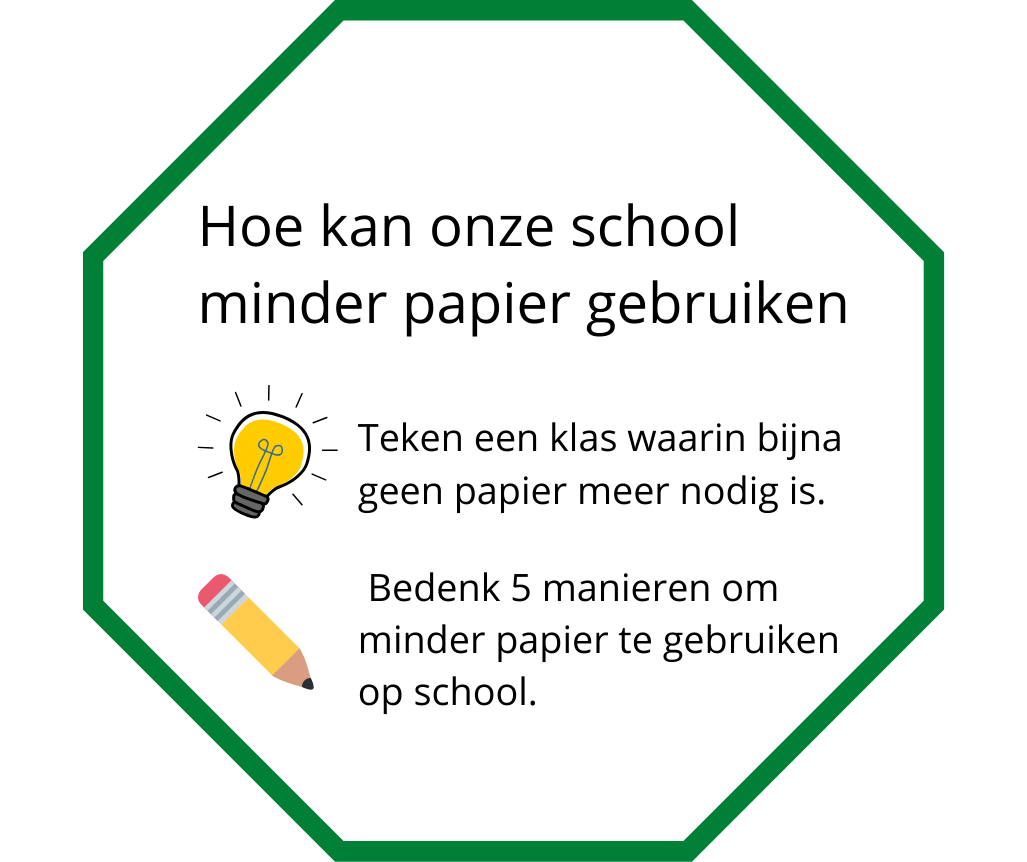 Voorbeeld van een Greenovaters opdrachtkaart over minder papier gebruiken op school